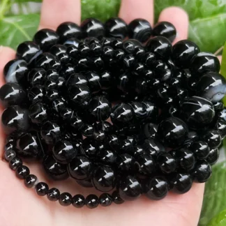 Cuentas de piedra sueltas redondas de ágata a rayas negras naturales para fabricación de joyería DIY pulseras suministros para collares al por mayor 4/6/8/10/12MM