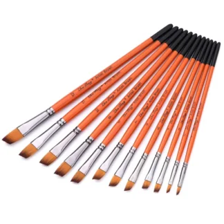 12 unids/set juego de pinceles de pintura multifuncional mango de madera de nailon pinceles de dibujo de acuarela naranja profesional