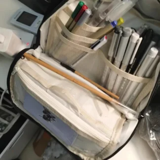 Estuche para lápices de gran capacidad, bolsa portátil multicapa para bolígrafos, bolsa de almacenamiento de poliéster con múltiples compartimentos, suministros escolares