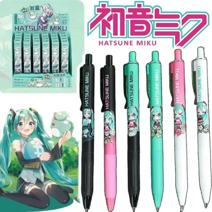Hatsune Miku bolígrafo de Gel de dibujos animados punta de bala 0,5mm negro con gancho de Metal escuela Oficina útiles de escritura para estudiantes papelería Kawaii nuevo