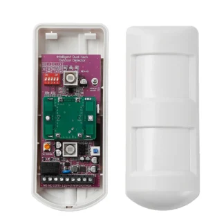Detector de movimiento PIR + MW dual para exteriores con cable de 12-24V, máscara antimanipulación, luz antiblanca amigable con mascotas para sistema de alarma para el hogar