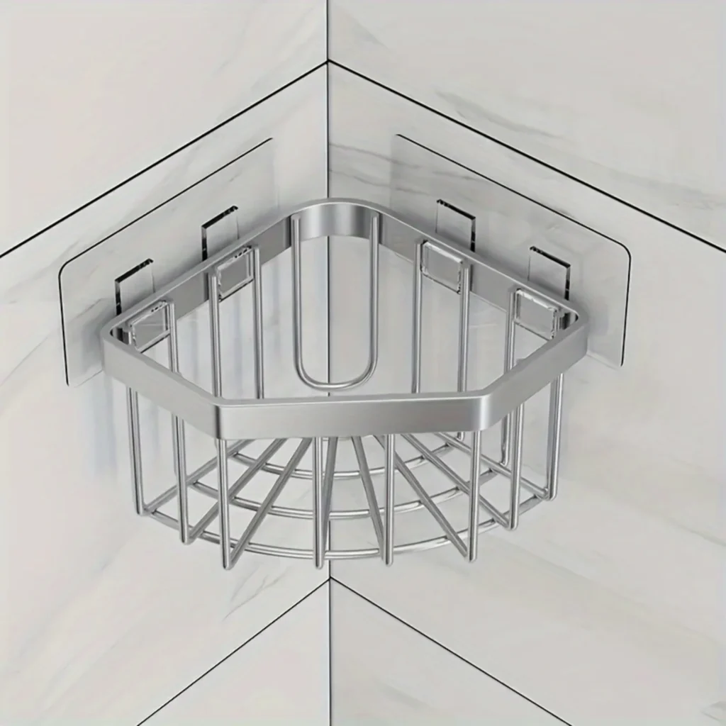 Cesta de esponja para fregadero de esquina de acero inoxidable, estante de baño multifuncional, carrito sin taladro, 1 pieza