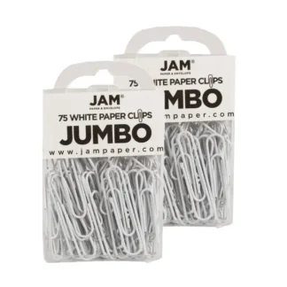 JAM Paper Jumbo Clips, blanco, 2 paquetes de 75, grande