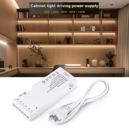 Accesorios de tira LED para debajo del gabinete, adaptador de fuente de alimentación del controlador para cocina, estantería, armario, barra de luz con puerto Dupont