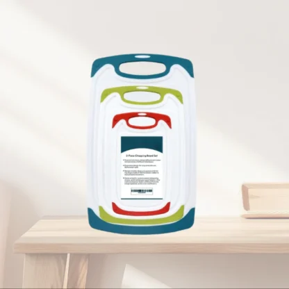 Tablas de corte de cocina, juego de 4 tablas de cortar de plástico, pies antideslizantes, canal de goteo profundo, mangos de fácil agarre
