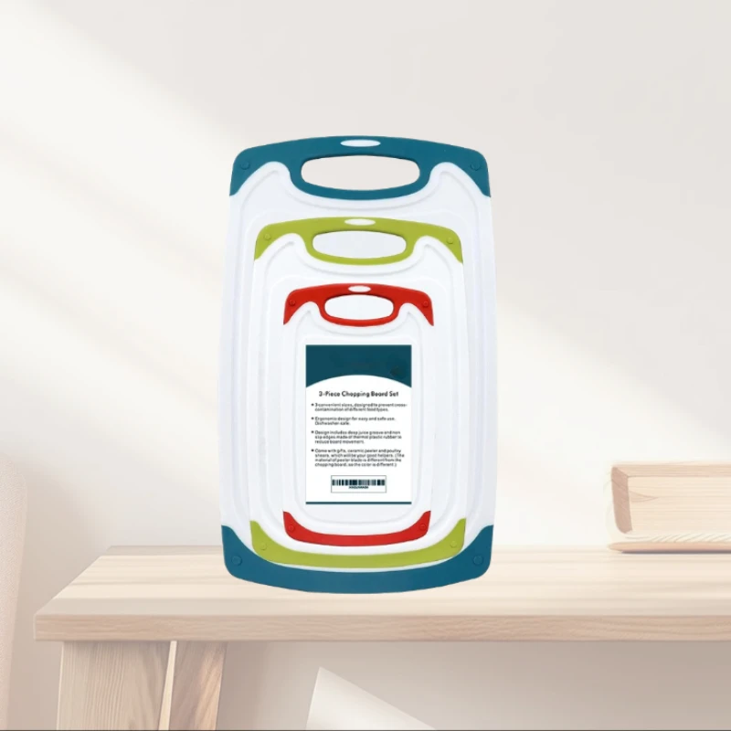 Tablas de corte de cocina, juego de 4 tablas de cortar de plástico, pies antideslizantes, canal de goteo profundo, mangos de fácil agarre