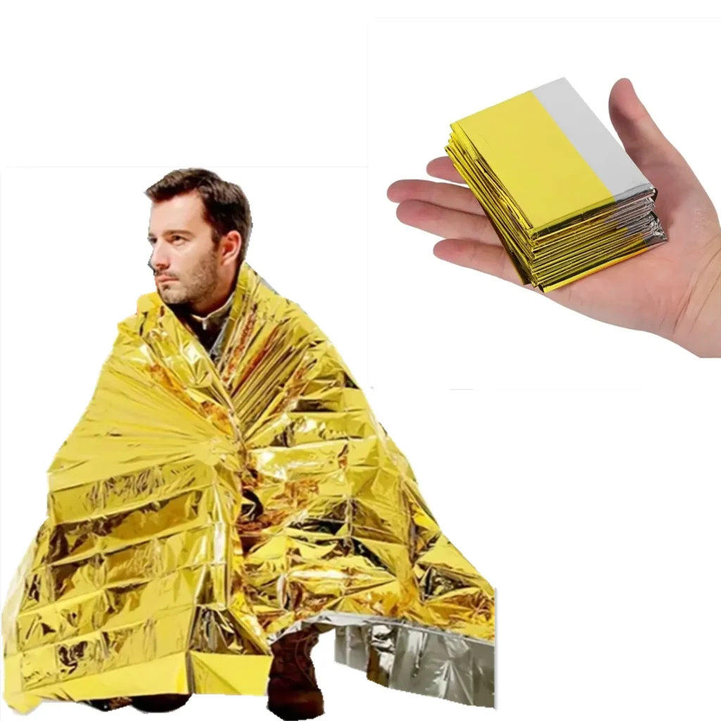 Manta de supervivencia dorada y plateada de emergencia para exteriores, cortina de rescate de primeros auxilios impermeable, manta militar térmica de aluminio, 130x210cm (dorado)