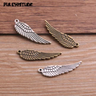 20 piezas 9*30mm dos colores Metal aleación de Zinc dijes de ala de doble cara aptos para joyería fabricación de colgantes P6695