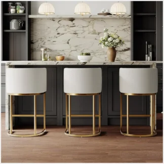 Taburetes de bar modernos con altura de mostrador, juego de 3 taburetes de bar, taburetes de bar tapizados de tela con respaldos, isla de cocina de 26 pulgadas