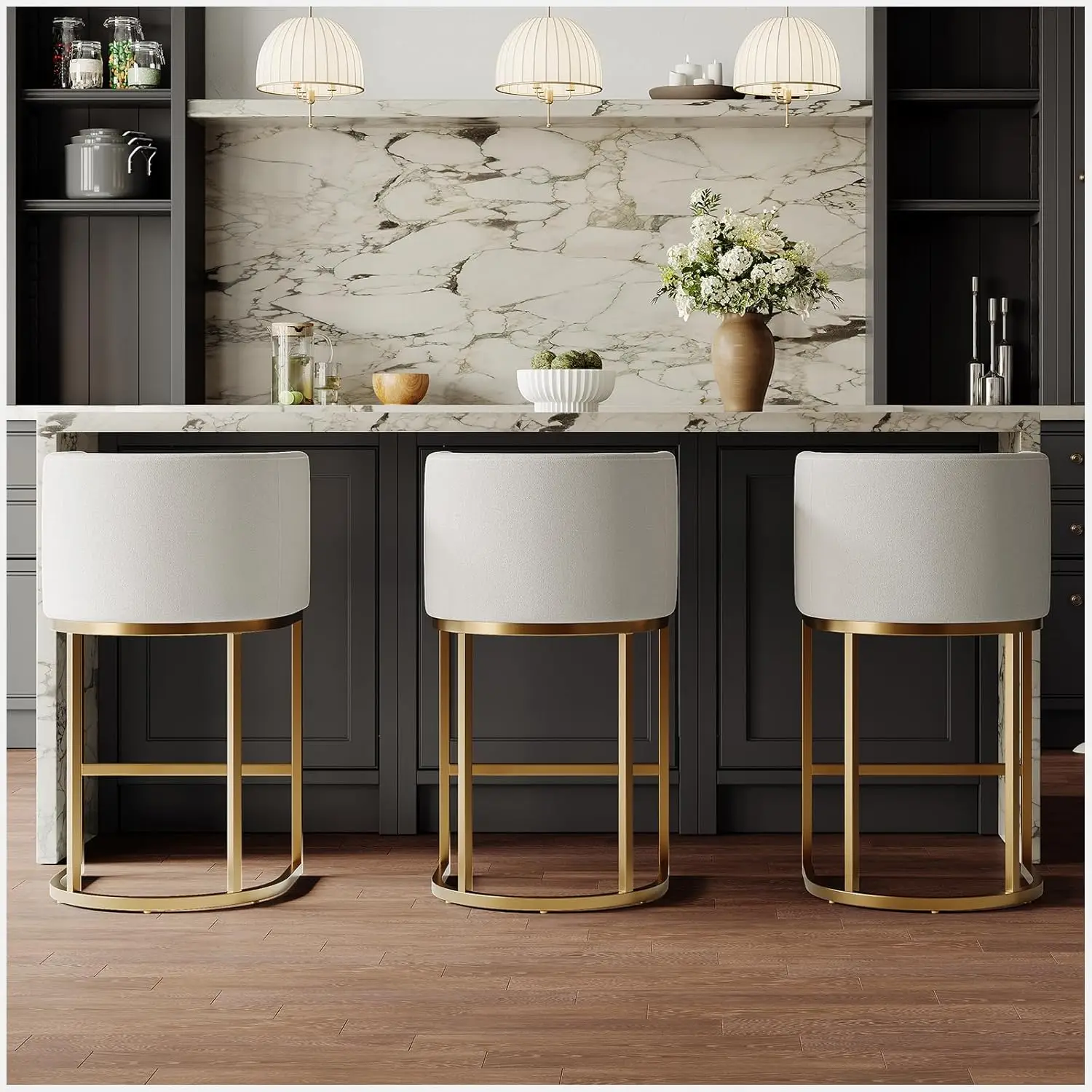 Taburetes de bar modernos con altura de mostrador, juego de 3 taburetes de bar, taburetes de bar tapizados de tela con respaldos, isla de cocina de 26 pulgadas