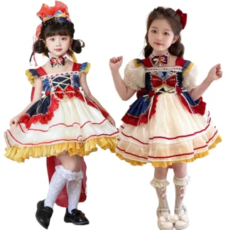 Vestido Blancanieves para niñas, disfraz de princesa esponjoso de Lolita, trajes de encaje de lujo para Halloween, disfraz de fantasía de Carnaval para niños, ropa