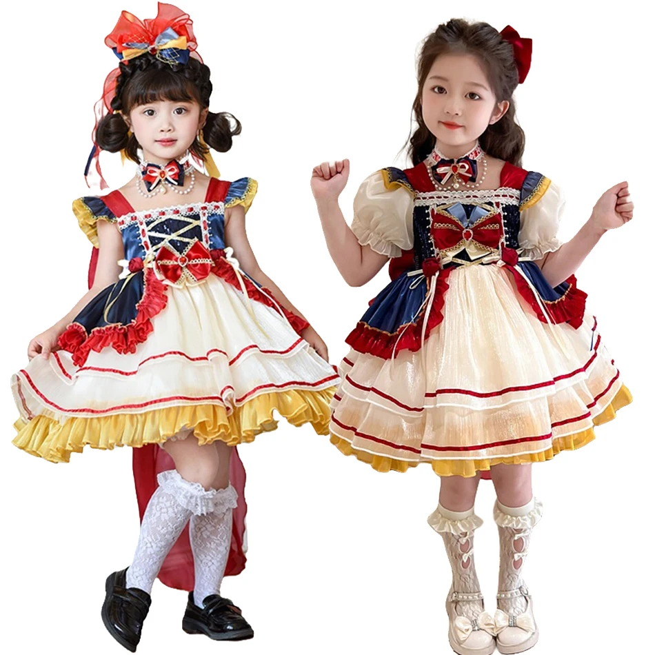 Vestido Blancanieves para niñas, disfraz de princesa esponjoso de Lolita, trajes de encaje de lujo para Halloween, disfraz de fantasía de Carnaval para niños, ropa