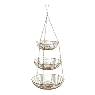 11.75 Cesta de almacenamiento colgante metálica dorada de 3 niveles