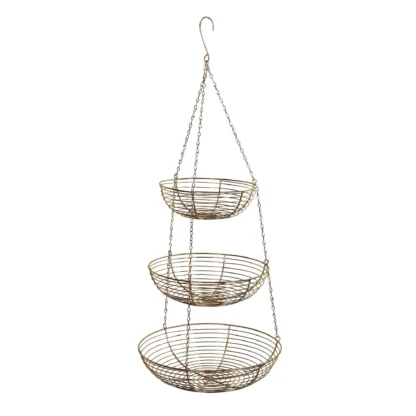11.75 Cesta de almacenamiento colgante metálica dorada de 3 niveles