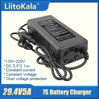 LiitoKala 29,4 V 2A/5A 7S cargador de batería de litio para bicicleta eléctrica para cargador de conector de batería de litio de 24V 5A