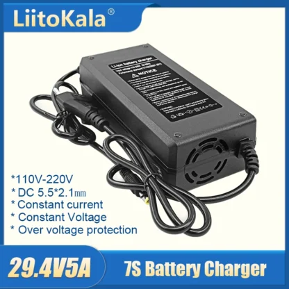 LiitoKala 29,4 V 2A/5A 7S cargador de batería de litio para bicicleta eléctrica para cargador de conector de batería de litio de 24V 5A
