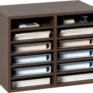 Organizadores de literatura, buzón de oficina de 12 compartimentos con estantes ajustables, clasificador de literatura de madera de pulgadas para oficina,