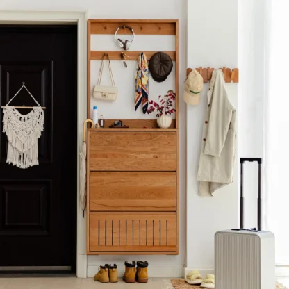 Yanpu-zapatero de madera maciza para puerta del hogar, cubo basculante, Zapatero de madera de cerezo de alta calidad, armario perfilado ultrafino