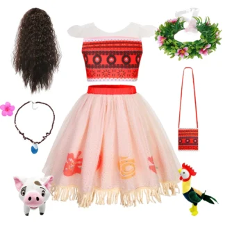 Moana lindo vestido veraniego conjunto de dos piezas disfraz niños niñas princesa Cosplay niños vestido de fiesta de cumpleaños collar mascota cerdo pollo