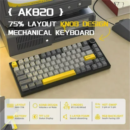 Ajazz AK820Pro teclado Esports con cable Bluetooth teclado mecánico inalámbrico para juegos 75% junta intercambiable en caliente accesorios para juegos
