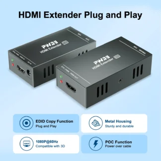 Extensor HDMI listo para reuniones, envía vídeo sin comprimir de 1080p a 60 Hz sobre Cat5 o Cat6. Funciones de EDID y POC incluidas