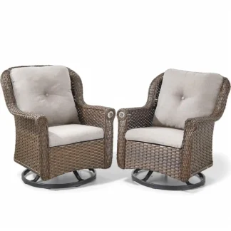 Sillas De Patio, planeador giratorio para exteriores, juego De 2 sillas redondas De mimbre para exteriores De Ba alta con cojín Thi para porche y apartamento