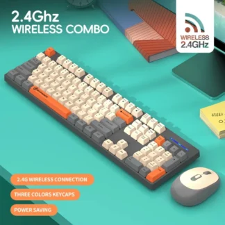 Kit de teclado y ratón inalámbricos, teclado para juegos de 104 teclas con teclas de 3 colores para ordenador portátil, PC de escritorio, accesorios de oficina