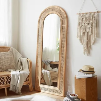 Espejo de cuerpo completo guardarropa simple espejo apropiado para el suelo dormitorio de niñas ratán