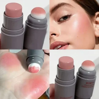 Colorete de polvo monocromático de esponja de doble cabezal, maquillaje de labios y mejillas, doble uso, cosmético ligero, colorete Natural mate