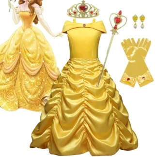 Vestidos de princesa Bella para niñas, disfraz de fiesta para niños, ropa de flores de cumpleaños y Navidad, disfraz elegante de La Bella y La Bestia