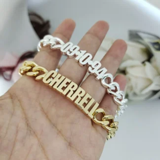DODOAI-pulsera con nombre personalizado para hombre y mujer, pulsera personalizada de acero inoxidable con letras de cadena cubana de 10MM, regalo familiar