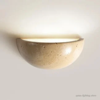 Lámpara de pared artística de piedra Natural Semi Circular Retro, aplique LED de travertino amarillo, decoración de cabecera de dormitorio, accesorios de iluminación para pasillo