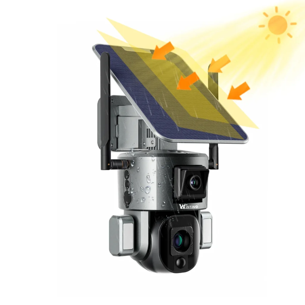 Wistino 4K Cámara solar de doble lente Audio al aire libre Visión nocturna Seguimiento humano Zoom 20X Cámara solar 4G PTZ