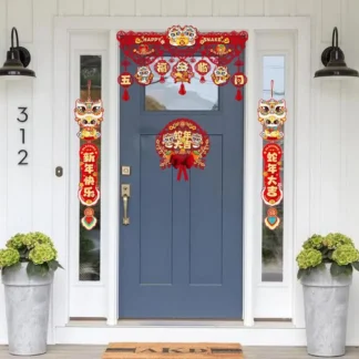 Dísticos de Año Nuevo, conjunto de decoración de puerta de año de serpiente, adornos de decoración de Año Nuevo Chino, personajes Fu, coplas chinas Chunlian