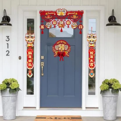 Dísticos de Año Nuevo, conjunto de decoración de puerta de año de serpiente, adornos de decoración de Año Nuevo Chino, personajes Fu, coplas chinas Chunlian