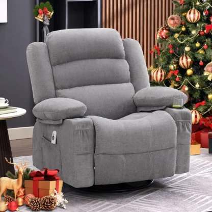 Sillón reclinable basculante con calor y masaje, 360 ° Sillas reclinables giratorias para adultos, asiento de sofá individual reclinable de gran tamaño