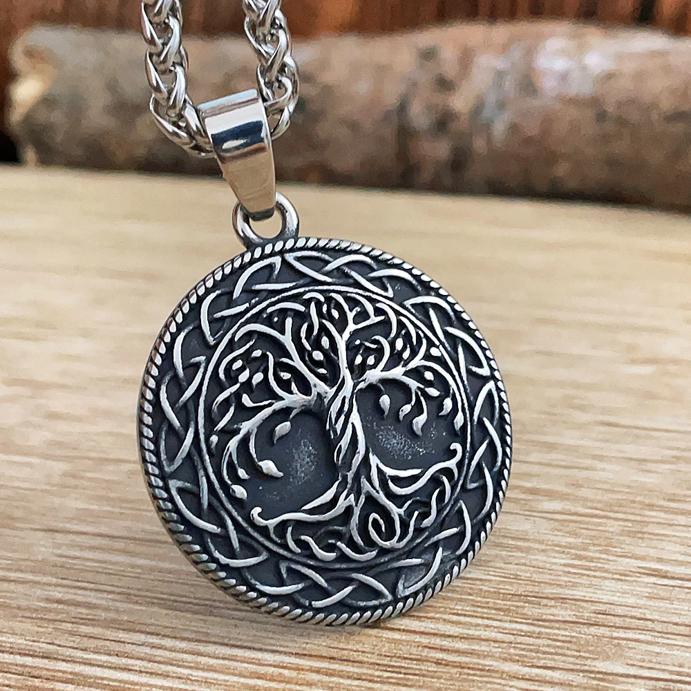 Collar con colgante de árbol de la vida vikingo nĂłrdico para hombres, amuleto 316L Vintage de acero inoxidable, joyerĂa al por mayor
