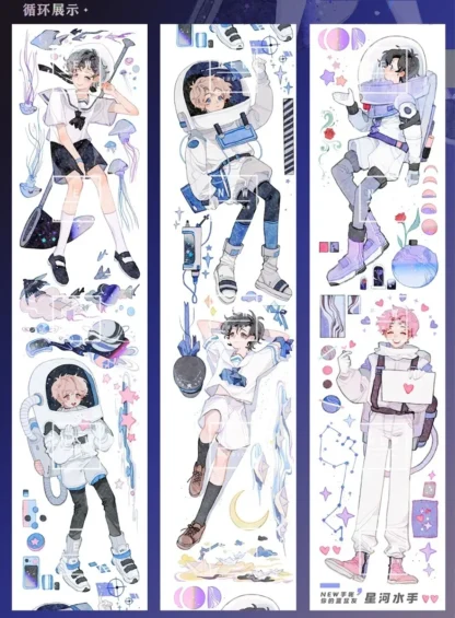 Cinta transparente para mascotas, 1 bucle, cinta de marinero, universo juvenil, cielo estrellado, decoración de Collage