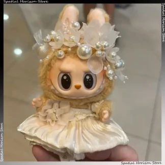 Mini ropa de muñeca de peluche, falda de brotes con accesorio para el cabello de perlas, muñecas Idol Labubu I II, muñeca Kpop de Corea, regalos de ropa DIY