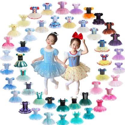 Vestido de baile de Ballet de princesa para niñas de 2 a 8 años, tutú de tul ajustado de lujo, Elsa, Blancanieves, Anna, Cenicienta, ropa bonita de entrenamiento de ocio