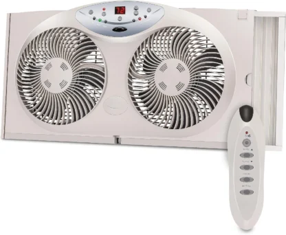 Ventilador de doble ventana con flujo de aire reversible, 3 velocidades, control remoto