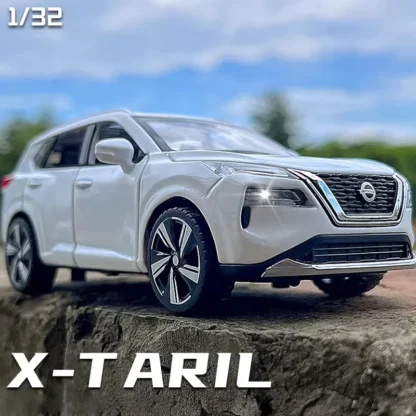 Nissan x-trail SUV coche de aleación, vehículo fundido a presión y de juguete, modelo de coche, sonido y luz, regalos para niños, 1:32