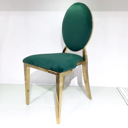 Silla de comedor de metal dorado con marco de acero inoxidable de lujo con respaldo redondo moderno de gran oferta