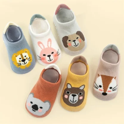 6 par/set de calcetines de suelo para niños y niñas, calcetines cortos de algodón suave con dibujos animados para recién nacidos, calcetines antideslizantes para niños pequeños