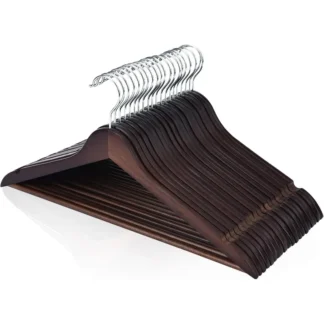 Perchas de madera, paquete de 30, perchas de madera con acabado liso para trajes con 360 °   Gancho y muescas giratorios, ropa ligera de madera de nogal