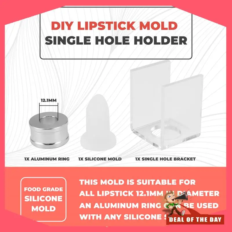 Entrega en 24 horas, juego de 3 piezas DIY, tubo de llenado de lápiz labial Simple de 12,1 Mm, molde de silicona, anillo de aluminio, soporte de un solo orificio, Li casero
