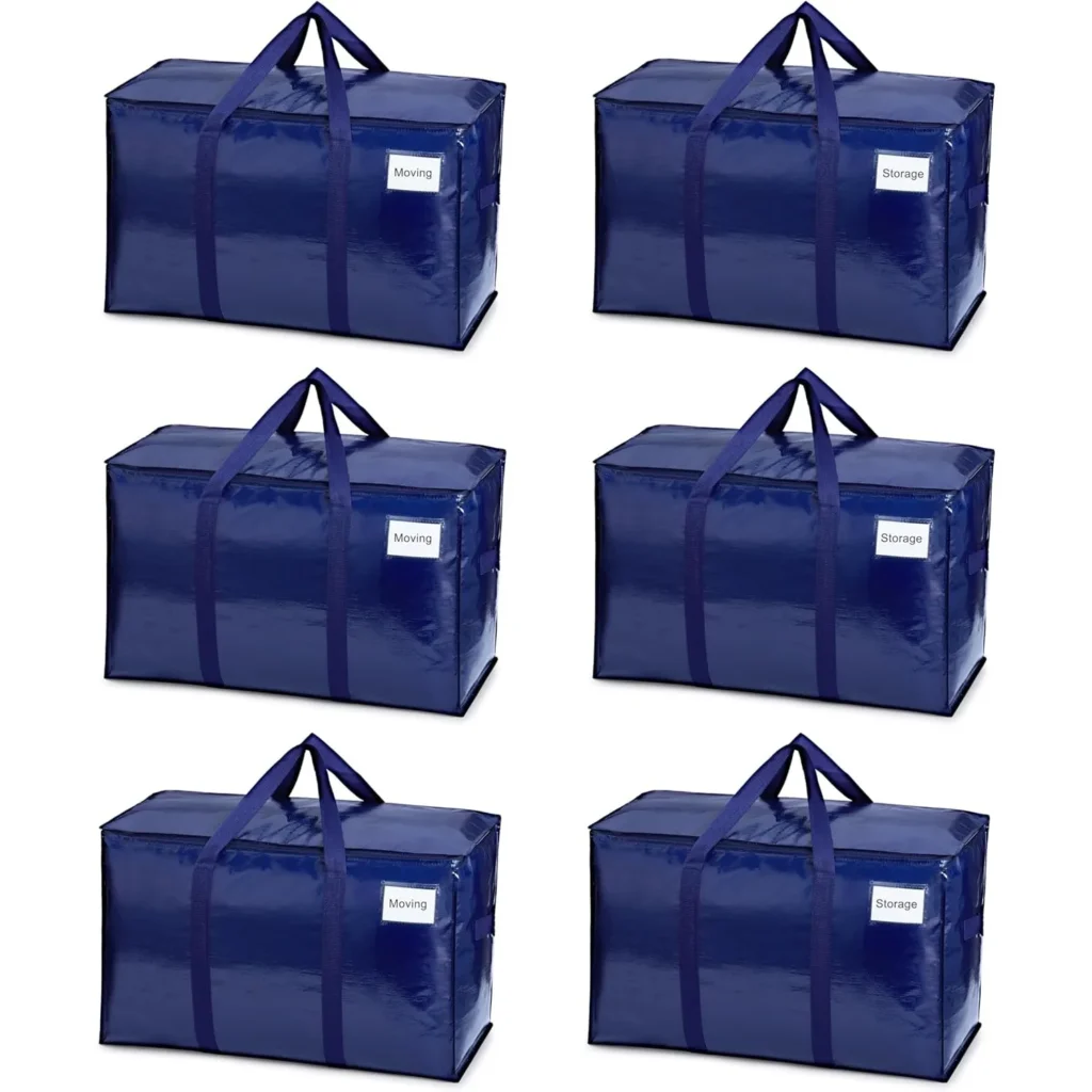 Paquete de 6 bolsas para mover, resistentes, cajas para mover alternativas, suministros de almacenamiento de embalaje para artículos esenciales para el dormitorio (azul, paquete de 6)