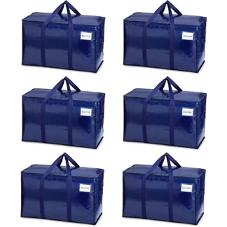 Paquete de 6 bolsas para mover, resistentes, cajas para mover alternativas, suministros de almacenamiento de embalaje para artículos esenciales para el dormitorio (azul, paquete de 6)