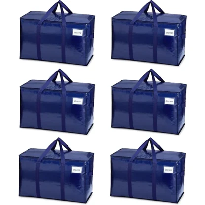 Paquete de 6 bolsas para mover, resistentes, cajas para mover alternativas, suministros de almacenamiento de embalaje para artículos esenciales para el dormitorio (azul, paquete de 6)