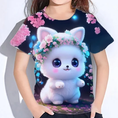 Camiseta con estampado de gato Kawaii para niña, ropa informal para niña, camiseta de manga corta de verano, ropa para niño 2025, Top para niño